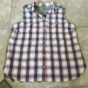 Eddie Bauer Women’s Plaid Sleeveless Shirt Size Large